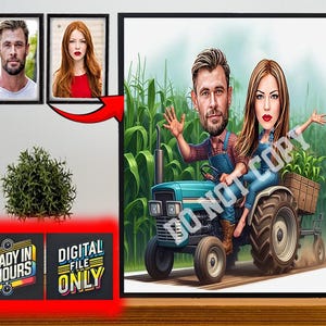 Geschenk für Bauern Paar, Paar Karikatur vom Foto, Bauer Familienporträt, Bauer Cartoon Foto, Traktor Porträt, Bauern Geschenkidee