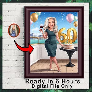 Personalisierte Karikatur zum 60. Geburtstag von Fotos, alles Gute zum Geburtstag Cartoon Portrait Geschenk, alles Gute zum Geburtstag, Karikatur vom Foto