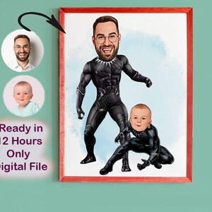 Benutzerdefinierte Super Dad und Sohn Cartoon Portrait, Super Dad Portrait, Papas Geschenk, Super Dad Karikatur, Superhelden-Karikatur, Karikatur vom Foto
