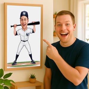 Custom Portrait Of Baseball Player Baseball Sport Base ball Sport Stadium Sports ground Portrait Caricature Design Birthday Gift
