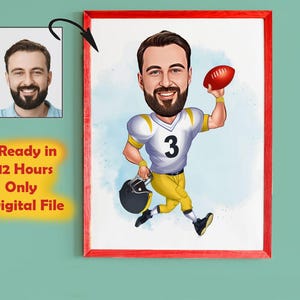 Ritratto di un giocatore di calcio personalizzato, caricatura di un giocatore di calcio, regalo per un giocatore di calcio, cartone animato di rugby, caricatura personalizzata da foto, rugby