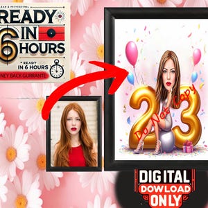 23er Geburtstag Cartoon Portrait | Geschenk zum 23 Geburtstag | Einladung 23. Geburtstag | 23 Geburtstagskarte Karikatur vom Foto | 23 Geburtstag