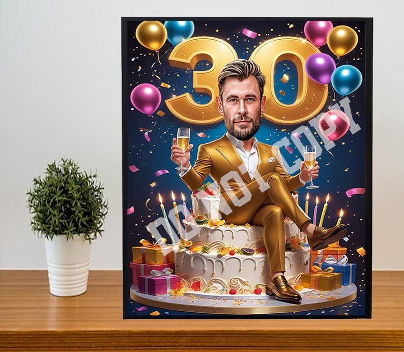 Custom 30th Man Cartoon Portrait | 30th Birthday Caricature | Birthday ...