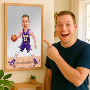 Custom Basketball Player Cartoon Portrait, Basketball Caricature Poster, Basketball Player Cartoon, Caricature Basketball