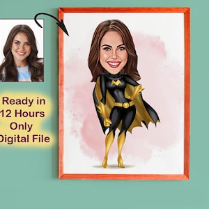 Benutzerdefinierte Super Woman Cartoon Portrait, Frauenporträt, Frauengeschenk, Super Woman Karikatur, Superhelden-Karikaturzeichnung, Karikatur vom Foto