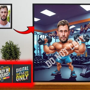 Personalized Fitness Cartoon Portrait, Custom Weightlifter Caricature Drawing from Photo, Funny Fitness Caricature, Gift for Weightlifter