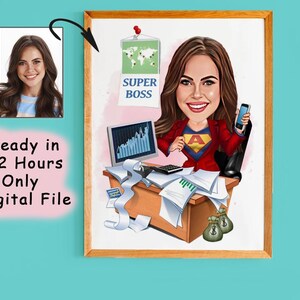 Custom Female Super Boss Cartoon Portrait, Boss Portrait, Gifts for Boss, Boss Caricature, Boss Lady Cartoon, Funny Boss Lady Caricature