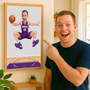 Personalized Caricature Portrait, Basketball Player Cartoon Portrait, Gift for Basketball Player, Basketball Caricature, Sport Cartoon