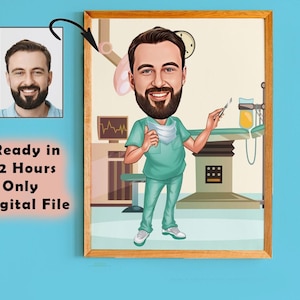 Custom Surgeon Cartoon Portrait: Unique Doctor Gift (Digital Download)