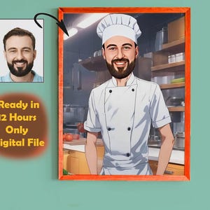 Custom Male Chef Cartoon Portrait, Chef Caricature, Gift for Chef , Chef Cartoon, Funny Chef Gift, Custom Caricature from Photo, Chef Gift