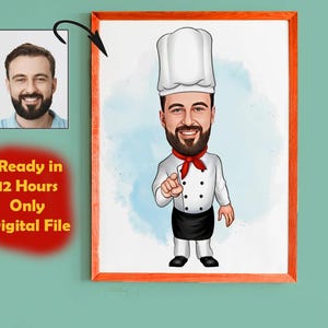 Custom Male Chef Cartoon Portrait, Chef Caricature, Gift for Chef , Chef Cartoon, Funny Chef Gift, Custom Caricature from Photo, Chef Gift