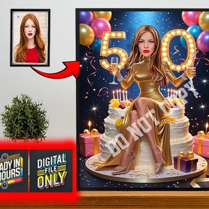Gepersonaliseerde 50e cartoonportret, karikatuur 50e verjaardag, karikatuur verjaardag, aangepaste verjaardagscadeau, grappig cadeau, digitale verjaardagskaart