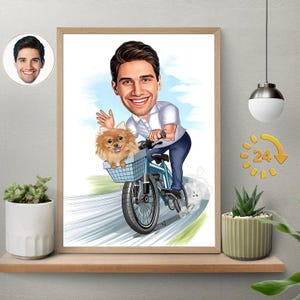 Gepersonaliseerde fietser cartoon portret, fietser cadeau, aangepaste karikatuur fietser tekening van foto, grappige karikatuur fietser, cadeau voor fietser, cadeau voor fietser