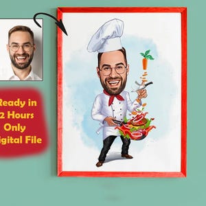 Custom Male Chef Cartoon Portrait, Chef Caricature, Gift for Chef , Chef Cartoon, Funny Chef Gift, Custom Caricature from Photo, Chef Gift