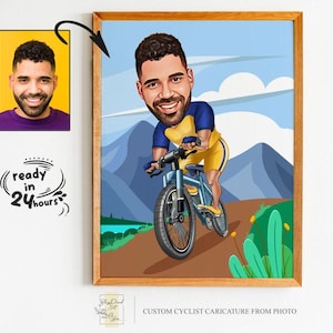 Personalized Cyclist Cartoon Portrait, Biker Portrait, Cyclist Gift, Cyclist Caricature, Custom Caricature, Caricature from Photo