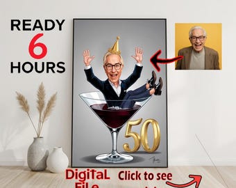 Custom 50th Man Cartoon Portrait | 50th Birthday Caricature | Birthday Cartoon | Personalized Birthday Gift | Man's Birthday | Funny Gift