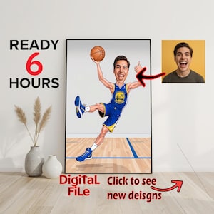 Custom Basketball Player Cartoon Portrait Basketball Fun Gift Basketball Caricature Gift for Basketball Player