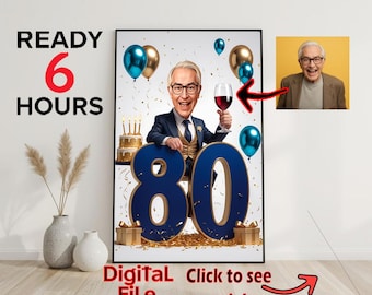 Personalized 80th Birthday Caricature – Custom Cartoon Portrait from Photo for Any Age & Gender – Funny Digital Birthday Gift