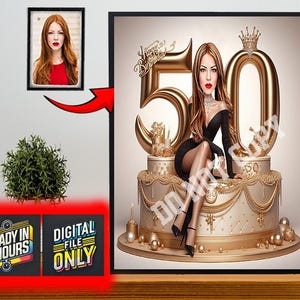 Gepersonaliseerde 50e cartoonportret, karikatuur 50e verjaardag, karikatuur verjaardag, aangepaste verjaardagscadeau, grappig cadeau, digitale verjaardagskaart