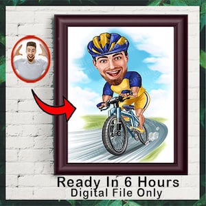 Personalized Cyclist Cartoon Portrait, Biker Portrait, Cyclist Gift, Cyclist Caricature, Custom Caricature, Caricature from Photo