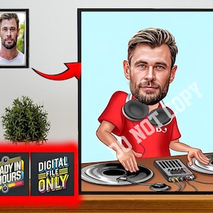 Ritratto di cartone animato DJ personalizzato, disegno di caricatura DJ personalizzato da foto, caricatura DJ divertente, regalo per DJ