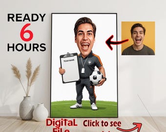 Personalized Football Coach Caricature from Photo, Gifts for Football Coach, Custom Coach Cartoon Portrait, Coach Caricature, Soccer Coaches