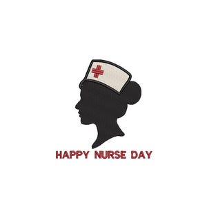 Nurse Silhouette Embroidery Design | Happy Nurse Day | Red Cross Nurse Hat Outline | Medical RN Embroidery File | Digital Download