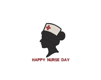 Nurse Silhouette Embroidery Design | Happy Nurse Day | Red Cross Nurse Hat Outline | Medical RN Embroidery File | Digital Download