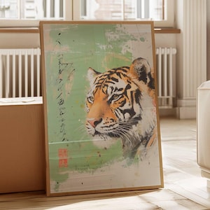 Stunning Asian Tiger Digital Poster, Jungle Art Print, Wild Animal Decor for Home & Office, Lucky Tiger Art Print, Bright Home Decor gift