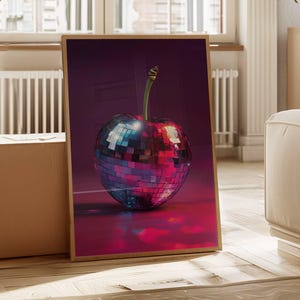 Dark cherry red Poster in Disco Ball Style Disco ball print Retro Wall Art for Dance Lovers Cherry vibes cherry bedroom Kitchen decor gift