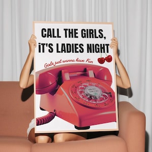 Retro Girly Print, Rotes Telefon Poster, Cherry Poster rote Wandkunst, 70er Jahre Dekor, trendige Wandkunst, Retro Vintage rote Farbe, Funky roter Druck