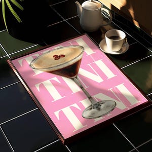 Póster de cóctel rosa, impresión de martini espresso, arte de carrito de bar, póster Y2K, decoración de dopamina, arte de pared de cocina, impresión de pared femenina de moda, regalo de tini
