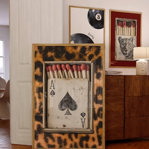 Retro Leopard Matchbox Printable Wall Art, Playing card poster, Kitchen print, Trendy Dorm Room and Bar Cart Decor, leopard wall art gift