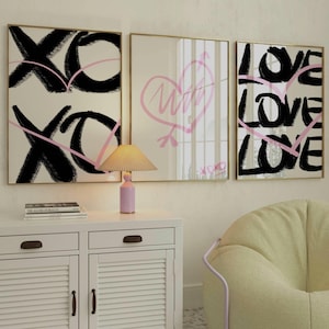 Set of 3 Posters, Pink and Black Wall Art Xoxo Wall Art Pink Print ...