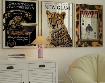 Leopard wall art 3 Prints set, Matchbox poster, Magazine poster, bedroom wall decor, trendy leopard fashion definition print cheetah print