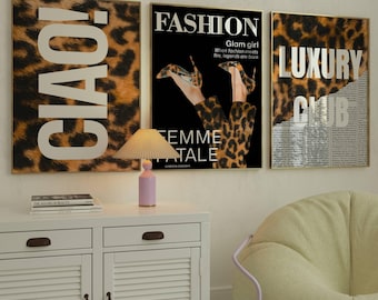 Set of 3 Trendy Stockholm Wall Art | Retro Leopard Black & White Prints | Chic Bedroom Decor for Teens