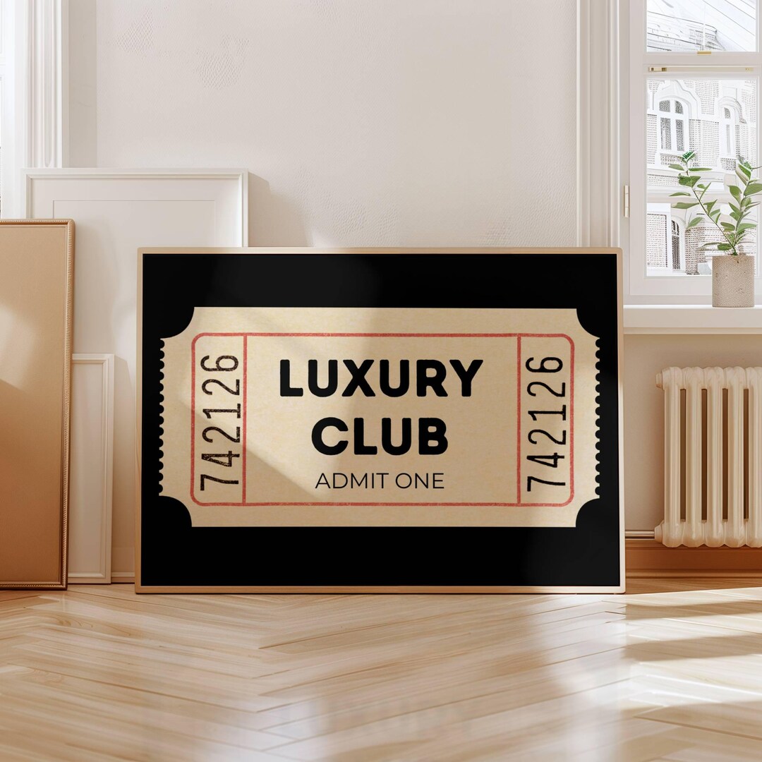 Black Luxury Club Ticket Stub Printable Wall Art, Aesthetic Decor ...