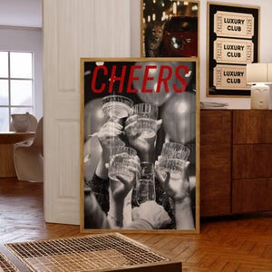 Cheers print Red Cart Print Cheers Poster Trendy Wall Art Trendy Kitchen Poster NYC poster Retro Bar Cart Decor Vintage Drinks Poster