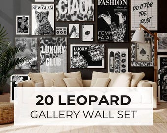 MEGA BUNDLE Black and White Gallery Wall Art, 20 Art Prints, Retro Bundle Set Leopard poster Y2K Poster Set Trendy Art Cheetah print