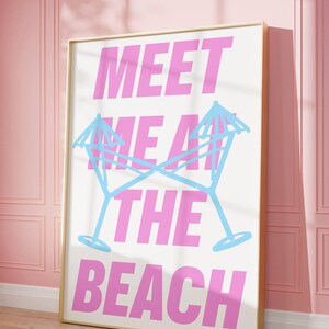 Wydruk Martini, plakat Martini, spotkajmy się na plaży, plakat koktajlowy retro, plakat alkoholowy, wydruki na wózek barowy, modna ściana kuchenna lato