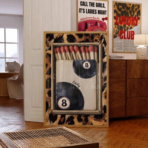 Retro Leopard Matchbox Printable Wall Art, Billiard ball poster, Kitchen print, Trendy Dorm Room and Bar Cart Decor, leopard wall art gift