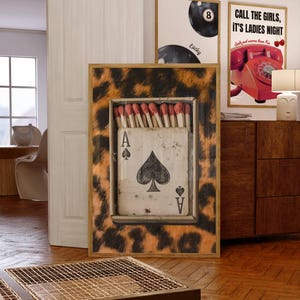 Retro Leopard Matchbox Printable Wall Art, Playing card poster, Kitchen print, Trendy Dorm Room and Bar Cart Decor, leopard wall art gift