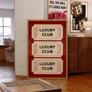 Luxury club Print Red Fashion Wall Art Trendy ticket poster Aesthetic Decor Red Funky Art Luxury club poster Luxury Wall Art Girly Prints