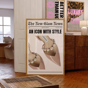 Trendy Pink Heels Poster, Vintage Heels Print, Light Pink Fashion Wall Art, Girly Bedroom Decor, Preppy Aesthetic Poster, Magazine poster