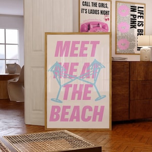 Wydruk Martini, plakat Martini, spotkajmy się na plaży, plakat koktajlowy retro, plakat alkoholowy, wydruki na wózek barowy, modna ściana kuchenna lato