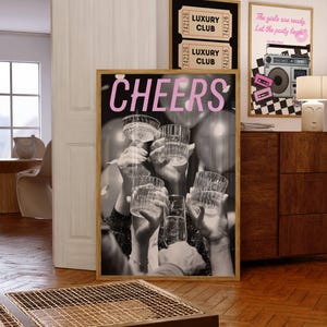 Cheers print Pink Cart Print Cheers Poster Trendy Wall Art Trendy Kitchen Poster NYC poster Retro Bar Cart Decor Vintage Drinks Poster