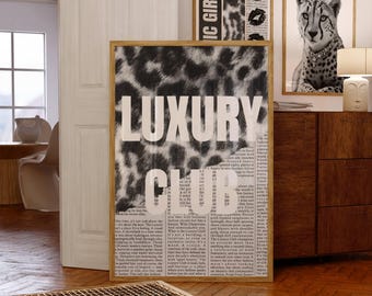 Fashion Club Poster | Black and White Luxury Leopard Wall Art | Chic Girly Prints for Apartment Decor