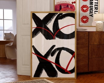 XOXO Black and Red Print Dorm Room Decor Trendy Girly Printable Art Pink Typography Bedroom Wall Art Living Room Wall Art Quote Print gift