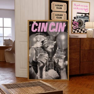 Bar Cart Print Cin Cin Poster Pink Cheers Poster Trendy Wall Art Trendy Kitchen Poster NYC poster Retro Bar Cart Decor Vintage Drinks Poster