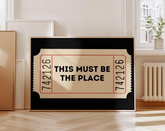 This Must Be The Place Horizontal Retro Print, Black vintage ticket prints, Mid Century Landscape Wall Art, Retro Wall Art, Living Room